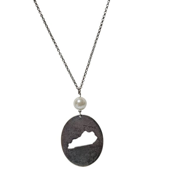 Kentucky State Cutout Pendant Necklace Faux Pearl Accent Fashion Jewelry Women - Picture 1 of 5
